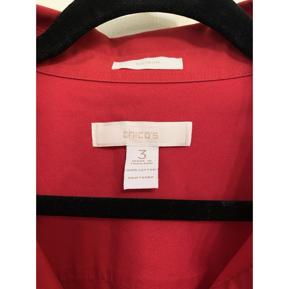 Chicos Size 3 Womens XL Top Red No-Iron 100% Cotton Button Front Shirt - Picture 3 of 6
